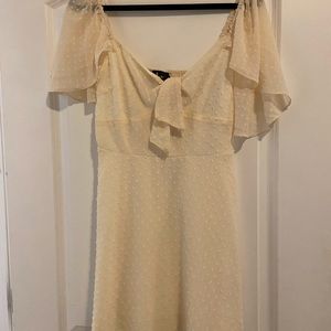 Lulus Be a Dear Cream Swiss Dot Tie-Front Skater Dress